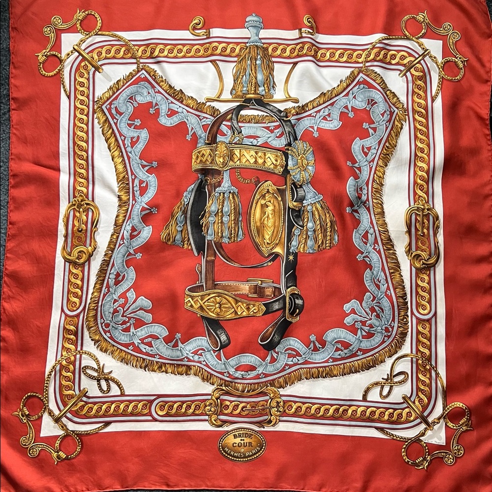 Hermes ‘Bride de Cour’ Scarf. 100% Silk. Made in France. Hand Rolled edges.